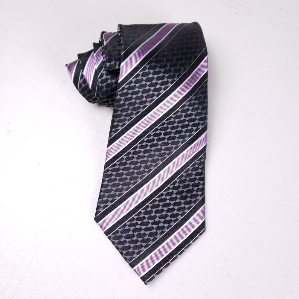 Xinyuan Silk Necktie Black Purple Stripe Geometric Businesscore Power Tie